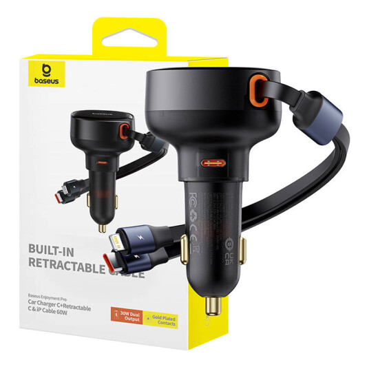 Baseus Car Charger Baseus Enjoyment USB-C with USB-C cable and Lightning  60W (black)
