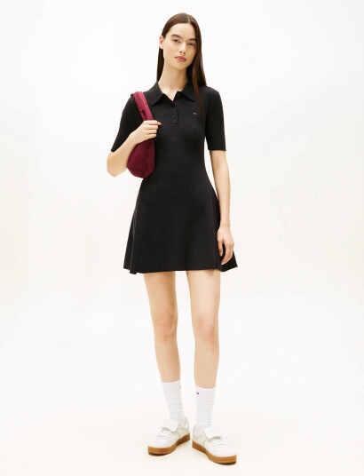 Tommy Jeans Tjw F&F Sweater Polo Mini Dress - Black - M Tommy Jeans Tjw F&F Sweater Polo Mini Dress - Black - M