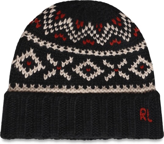 Polo Ralph Lauren Patterned Wool-Blend Beanie - BLACK/RED/CREAM - One Size