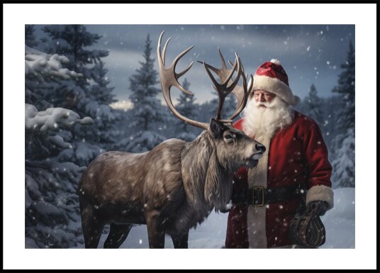 Santa Claus with Reindeer Plakat Plakat / 50x70cm