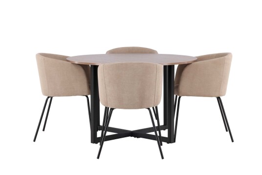 Venture Design Durango & Berit spisegruppe Beige/valnøtt 4 stoler & bord 120 cm