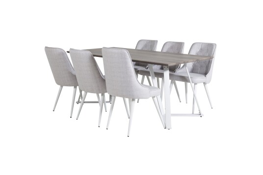 Venture Home Marina Spisegruppe 180 cm Rektangulær med 6 Velvet Stoler Lys grå