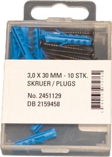 Skruer Med Plugger Svart 3,0x30mm 10 Stk 5 Pakk