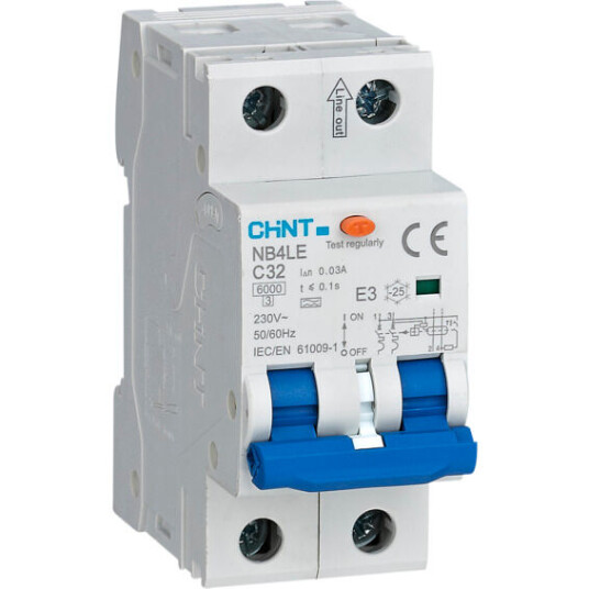 Chint JORDFEILAUTOMAT ELEKTRONISK 2POL 25A B-KAR 30MA - 1602084