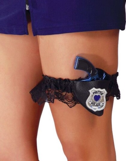 Svart Hottie Police Strømpebånd med Pistol og Hylster