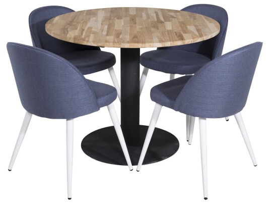 Venture Design Cirebon & Velvet spisegruppe Natur/blå 4 st stoler & bord 100 cm