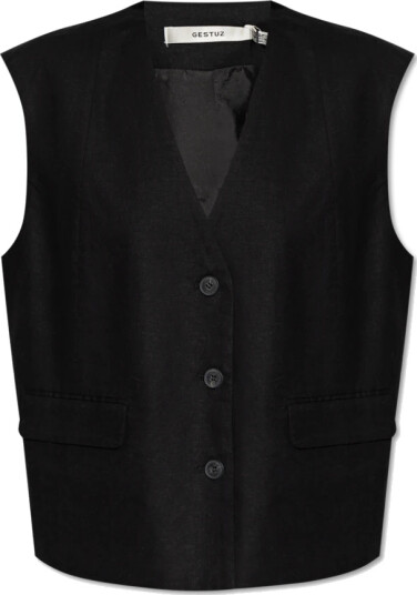 Gestuz Gzizza Linen Waistcoat - Black - 38 Gestuz Gzizza Linen Waistcoat - Black - 38