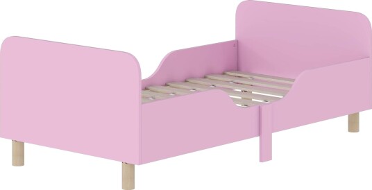 Barnesengeramme med rekkverk rosa MDF og furu