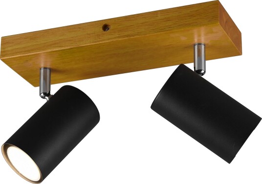 Trio Lighting Marley spot 2L GU10 matt svart/tre - Matt svart/Natur