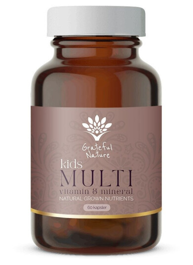 Grateful Nature Kids Multi vitamin og mineraler for barn Natural Grown Nutrients 60 kapsler Grateful Nature Kids Multi vitamin og mineraler for barn Natural Grown Nutrients 60 kapsler