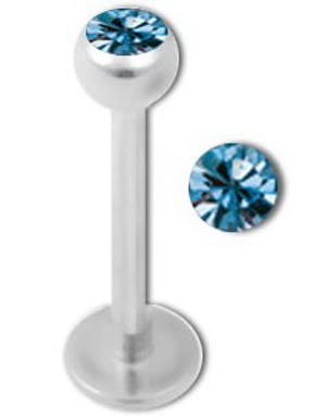 Aab Labret med Lys Blå Sten Strl 1.2 x 8 mm med 3 mm kule