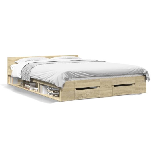 Sengeramme med skuffer sonoma eik 160x200 cm konstruert tre 8721102623899