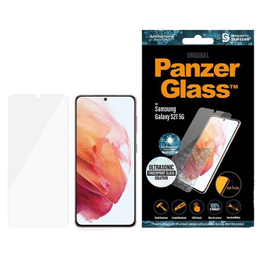 Panzerglass AntiBakteriell Skjermbeskytter Samsung Galaxy S21 - Kant-Til-Kant, Gjennomsiktig
