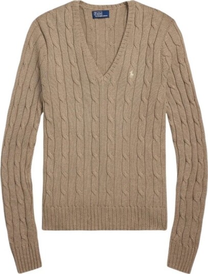 Polo Ralph Lauren Cable-Knit Wool-Cashmere V-Neck Sweater - Brown - XL