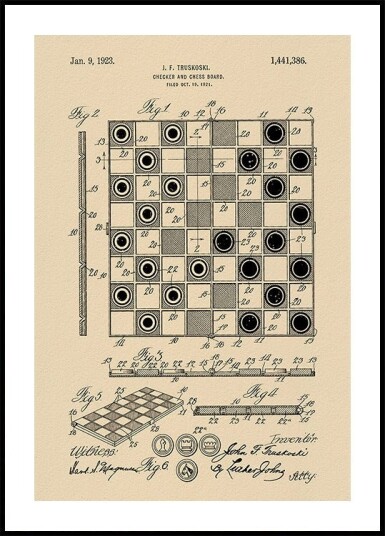 Checker and Chess Board Patent 1921 Poster Plakat / 70x100cm Checker and Chess Board Patent 1921 Poster Plakat / 70x100cm