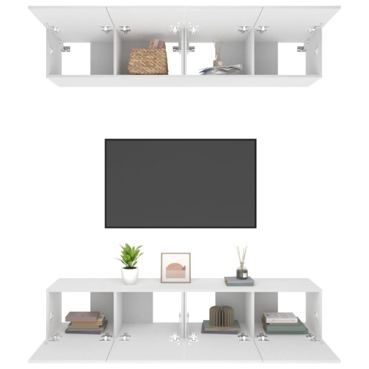 vidaXL TV-benker 4 stk hvit 80x30x30 cm konstruert tre
