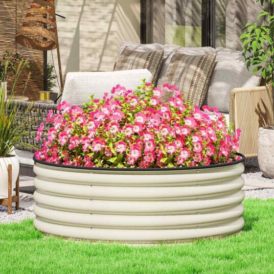 Høybed av stål, plantebed, kaldramme, hagebed, stabelbar, blomsterkasse, plug-in plantekasse, 120 x 120 x 43 cm, grønnsaksbed fo Høybed av stål, plantebed, kaldramme, hagebed, stabelbar, blomsterkasse, plug-in plantekasse, 120 x 120 x 43 cm, grønnsaksbed fo