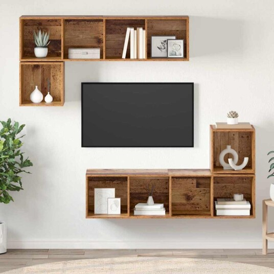 TV benksett 4 pcs Gammelt tre 37 x 37 x 142.5 cm Konstruert tre TV benksett 4 pcs Gammelt tre 37 x 37 x 142.5 cm Konstruert tre