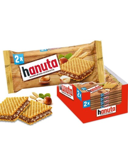 18 stk Ferrero Hanuta Wafer Sprø Vaffelkjeks med Hasselnøtt og Kakaofyll Hel Eske 792 gram 18 stk Ferrero Hanuta Wafer Sprø Vaffelkjeks med Hasselnøtt og Kakaofyll Hel Eske 792 gram