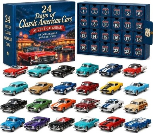 Støpte Biler Adventskalender 24 Deler Klassisk Vintage Bilkolleksjon Pynt Julegaveeske