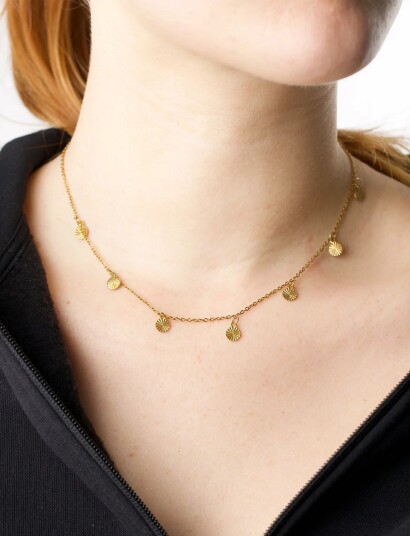 Timi of Sweden Liv Coin Charm Necklace Stainless Steel Gold ONE SIZE 40 cm