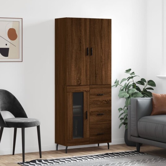 vidaXL Highboard brun eik 69,5x34x180 cm konstruert tre 8720845412272