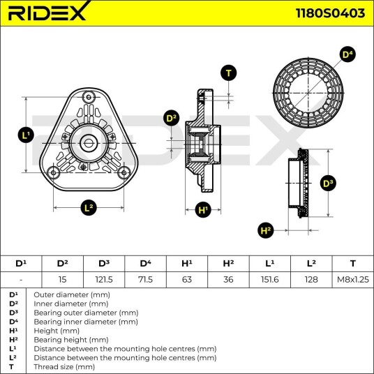 RIDEX 1180S0403 Fjærbeinslager