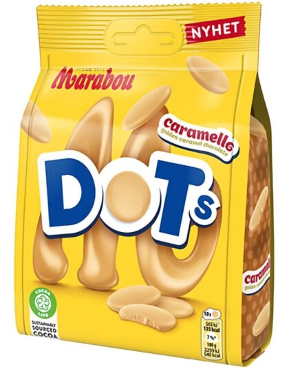 Marabou Dots Caramello Hvite Sjokoladebiter med Karamellsmak 120 gram Marabou Dots Caramello Hvite Sjokoladebiter med Karamellsmak 120 gram