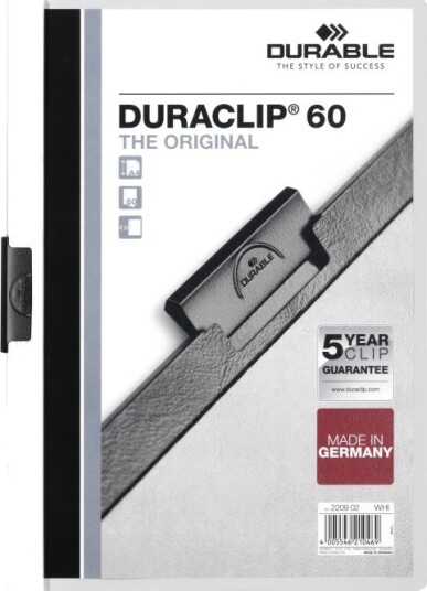 Durable Duraclip 60 Klipsfil For A4 210 X 297 Mm Kapasitet: 60 Ark Hvit Med Transparent Frontdekke Durable Duraclip 60 Klipsfil For A4 210 X 297 Mm Kapasitet: 60 Ark Hvit Med Transparent Frontdekke