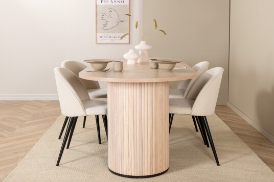 Venture Home Spisegruppe Cinaba 200 cm Oval inkl. 4 Chantor Cordfløyelsto Beige/Svart/Beige
