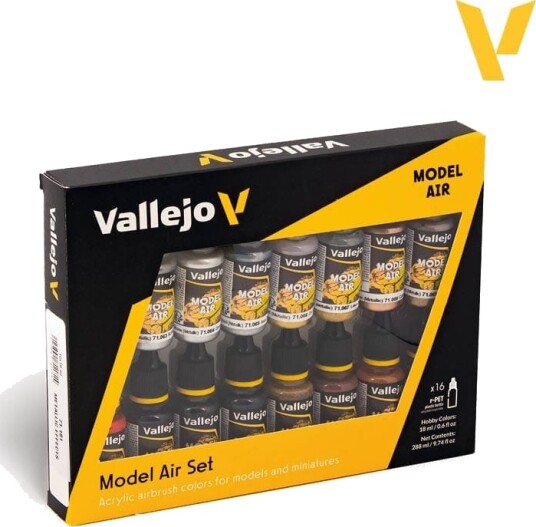Vallejo 71.181, 17 Ml, Aluminium, Blå, Messing, Kopper, Gull, Grå, Rød, Sølv, Flaske