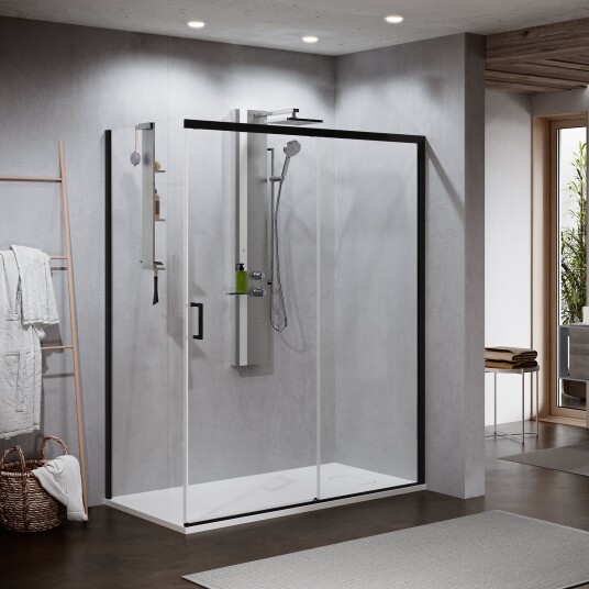 Novellini Zephyros 2.0 PH Skyvedør 120-160cm Svart Matt / 166-169cm Høyre
