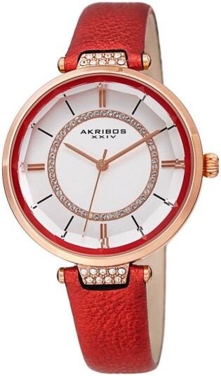 Akribos XXIV Dameklokke AK1116RD Crystal Hvit/Lær Ø34 mm