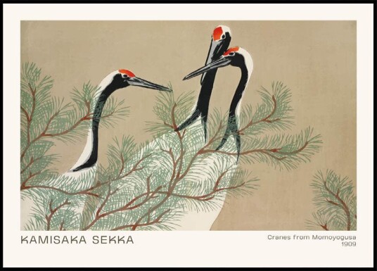 Cranes from Momoyagusa by Kamisaka Sekka Plakat / 100x150cm