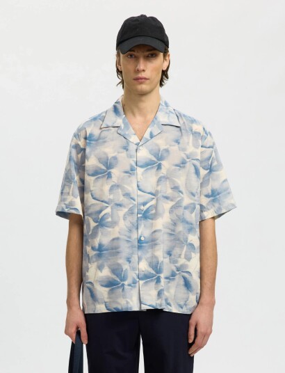 Selected Slhrlxair Mix Ss Shirt   Blue   M