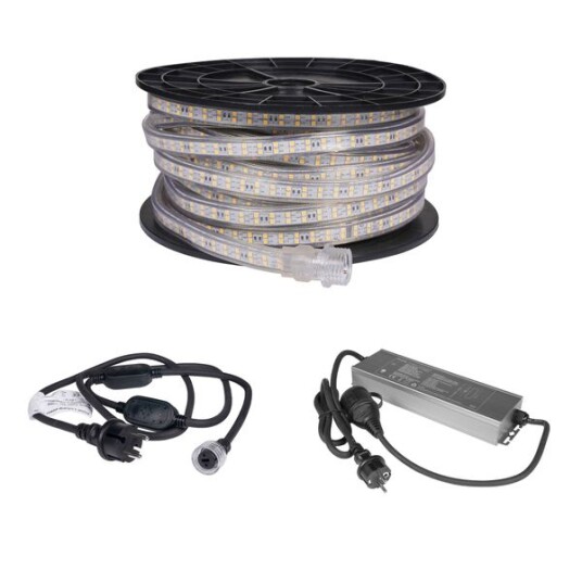 Agge LED Stripe 230V 1500 lm/m 20 m 3000K Med Strømledning Og Emergency Powerbank Agge LED Stripe 230V 1500 lm/m 20 m 3000K Med Strømledning Og Emergency Powerbank