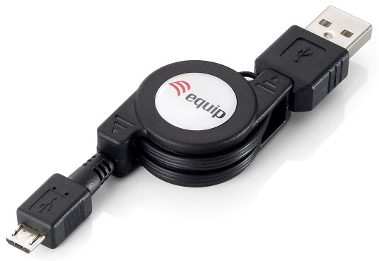 EQUIP USB 2 CBL A/M-MICRO B/M RETRACTABLE (1M) BLK CABL
