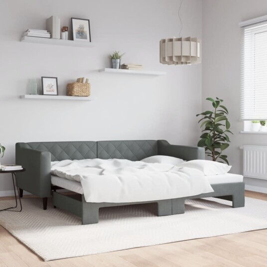  Uttrekkbar dagseng mørkegrå 90x190 cm stoff