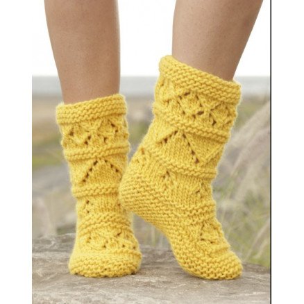 Lemon Twist by DROPS Design Tøfler Strikkeoppskrift str 35 42
