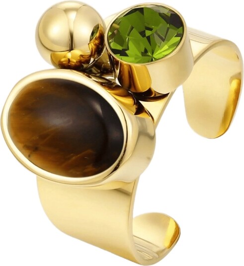 Bud To Rose Retro Ring Brown/Green/Gold   Gold   ONE SIZE