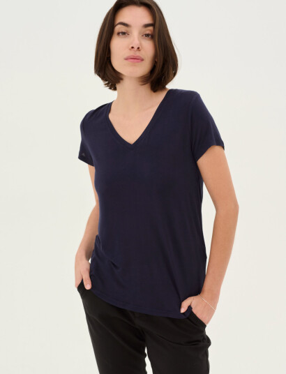 Culture Cupoppy V-Neck T-Shirt - Navy - XS