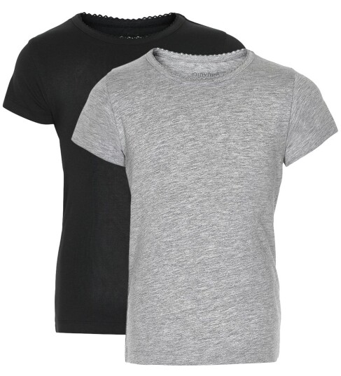 Minymo T skjorte 2 pack Svart/Grå Melert m. Blonder 3 år 98 T skjorte