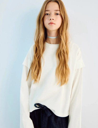 Mango Sleeve Detail T Shirt Cream 9 10