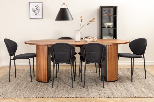 Venture Home Spisegruppe Cinaba 200 cm Oval inkl. 6 Capmany Stoler Valnøtt/Svart