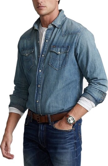 Polo Ralph Lauren Slub Denim Western Shirt - Blue - S