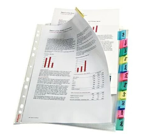 Esselte divider 12 parts for A4 Maxi capacity: 30 sheets tabbed clear glass