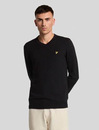 Lyle & Scott Cotton Merino V Neck Jumper - Black - L Lyle & Scott Cotton Merino V Neck Jumper - Black - L