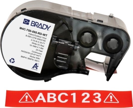 Brady M4c 750 595 Rd Wt Rød Hvit Selvklebende Skriveretikett Kontinuerlig Etikett Vinyl Trermisk Overføring Akryl