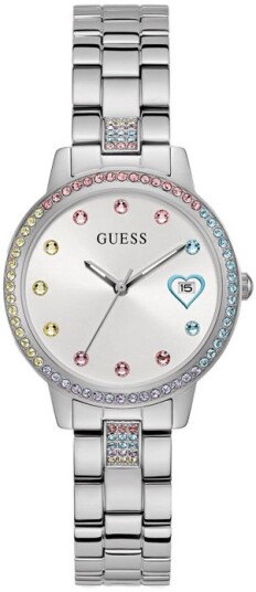 Guess Dameklokke GW0657L1 Three Of Hearts Sølvfarget/Stål Ø34 mm Guess Dameklokke GW0657L1 Three Of Hearts Sølvfarget/Stål Ø34 mm