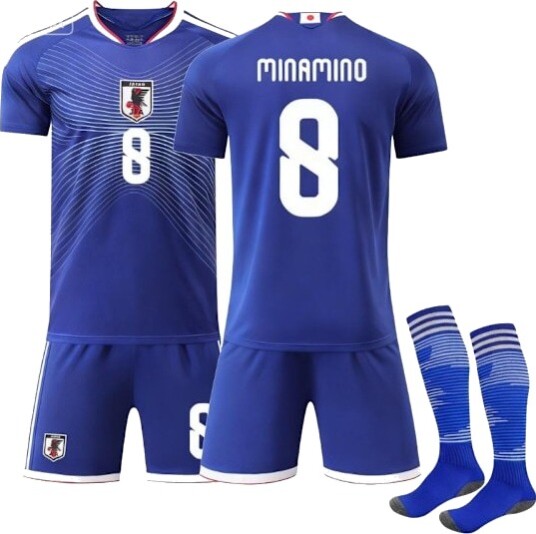 Japan MINAMINO #8 2025/2026 Special Edition Kort Ermet Fotballdrakt/Shorts/Sokker Sett Barn Ungdomsstørrelser